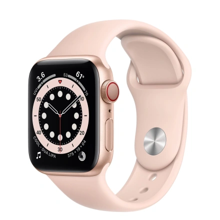 Apple Watch Series 6 GPS + Cellular 40mm Gold Aluminum Case with Pink Sand Sport Band (M02P3, M06N3)